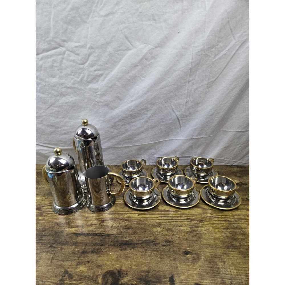 Vintage Inox Cherie Italian Moka Espresso Maker Stainless Steel Coffee Set Of 6
